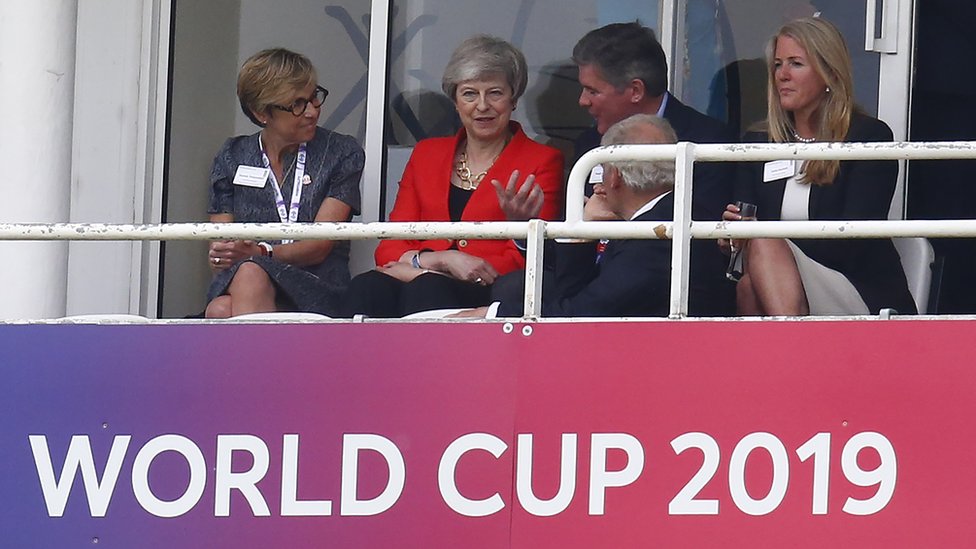 Theresa May at a cricket world cup game