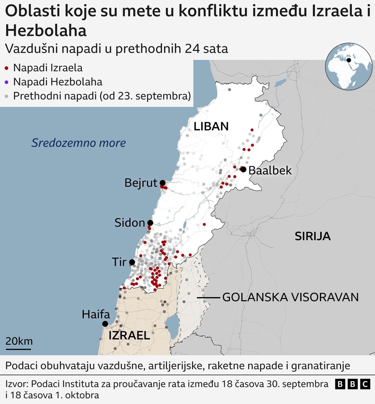 Oblasti koje su mete u sukobu Hezbolaha i Izraela