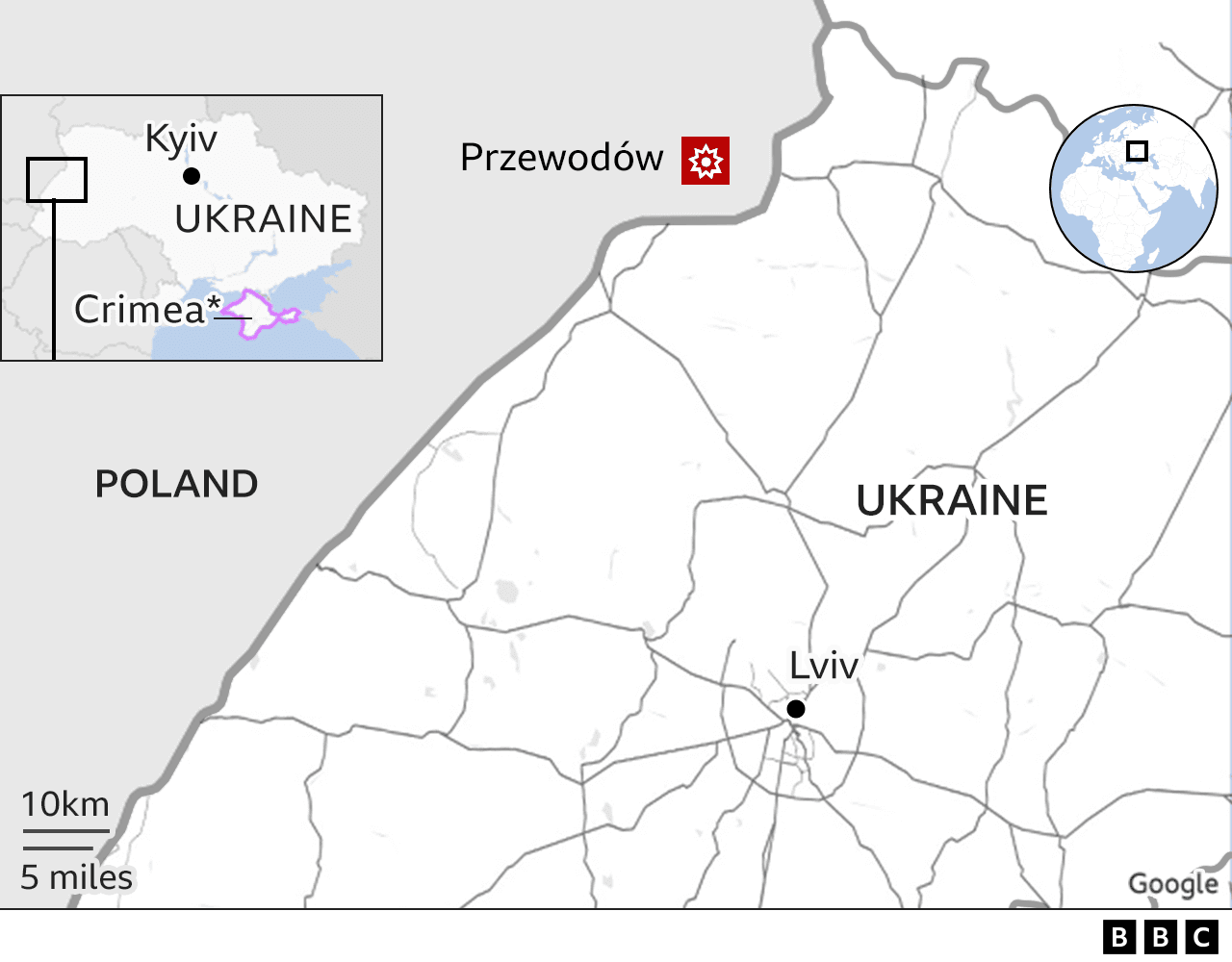 [출처: BBC] 우크라이나와 근접한 폴란드의 프셰보도프