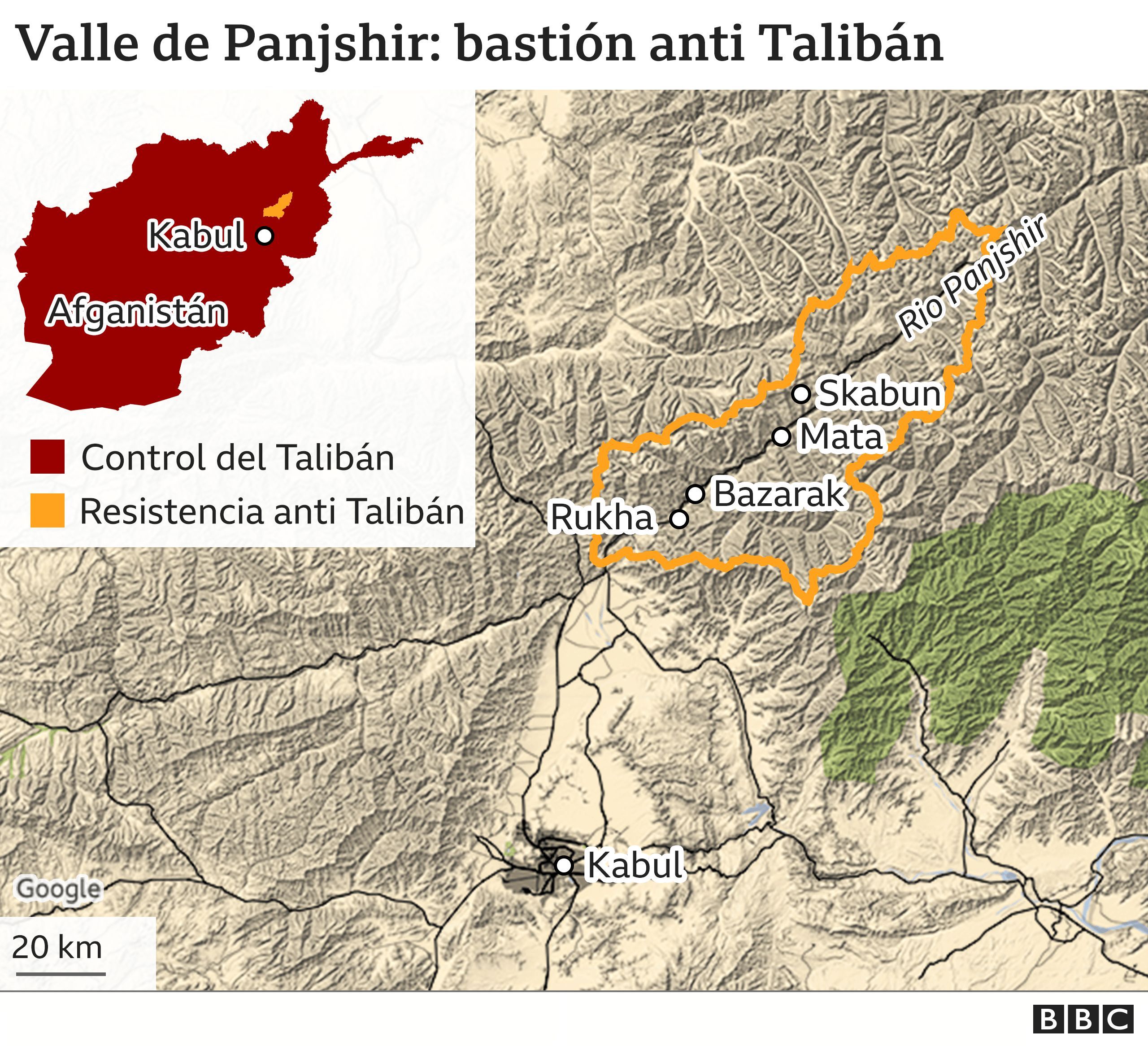 Mapa de la región del valle de Panjshir