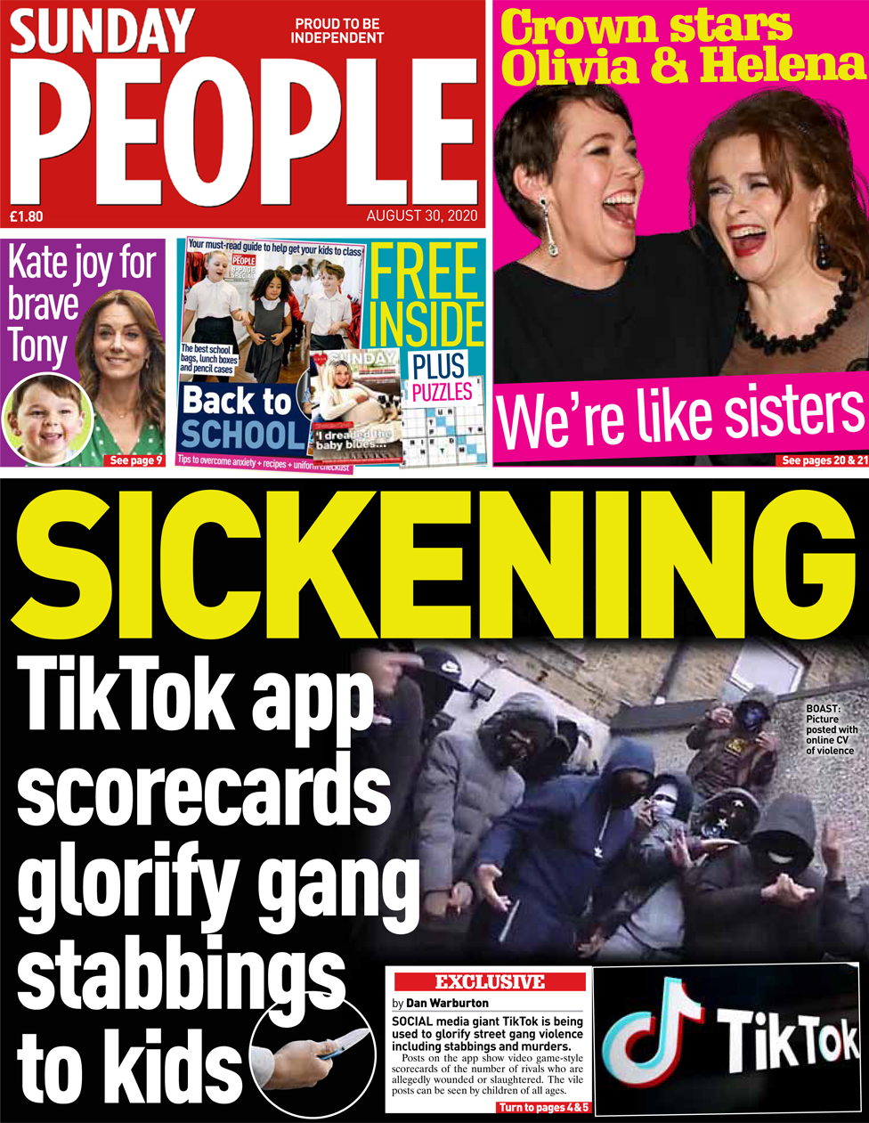 The Sunday People front page 30 August 2020