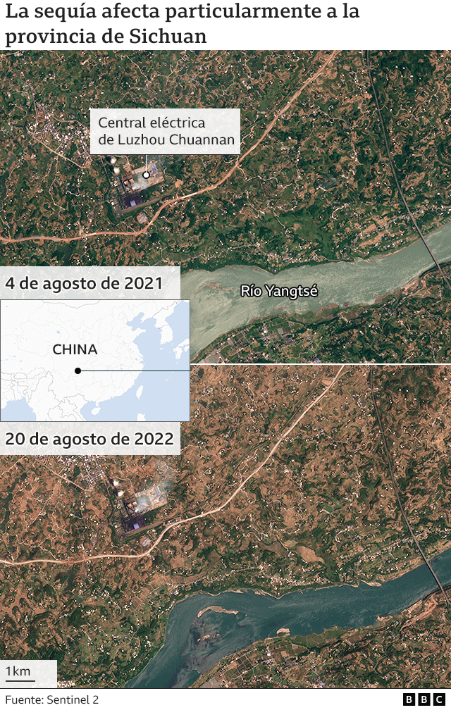 Imagen satelital mostrando los cultivos alrededor del río Yangtsé