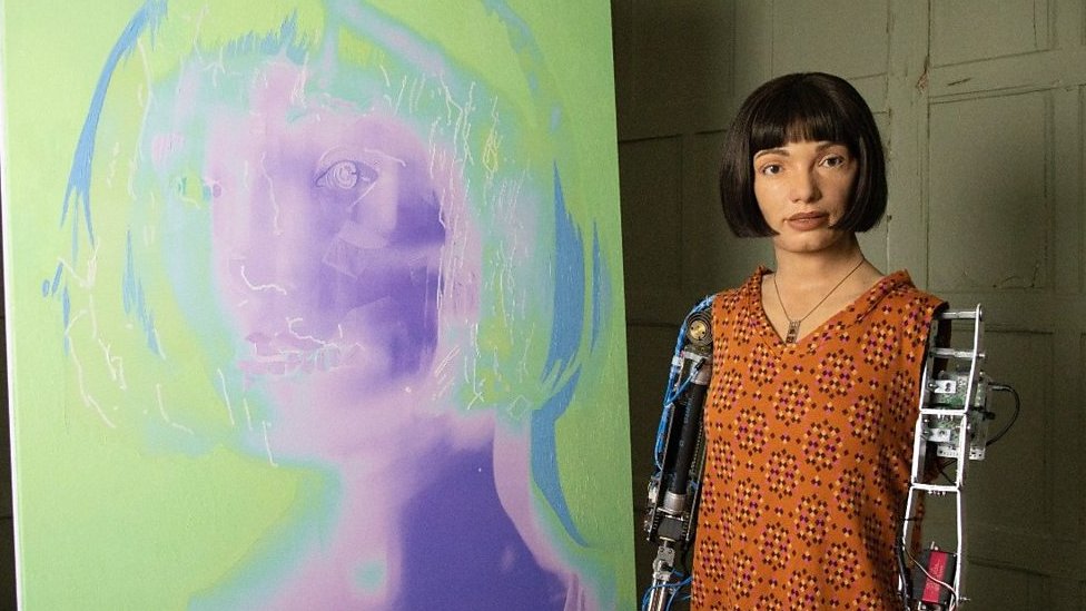 Robot artist Ai-Da self-portraits go on display