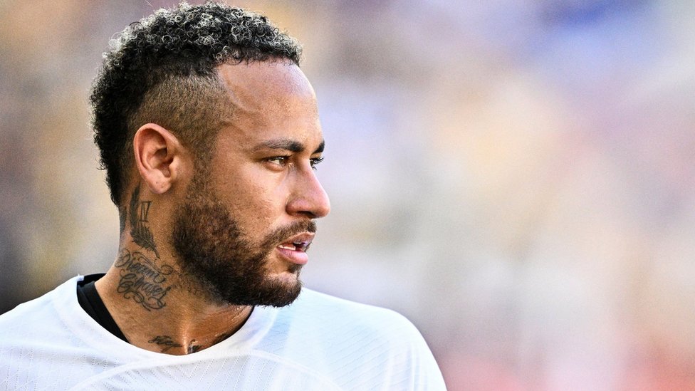 Neymar looks on during a PSG warm-up match