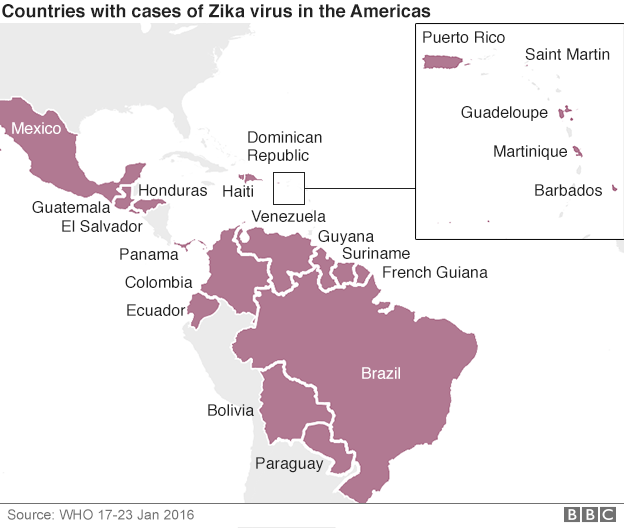 Карта случаев заражения вирусом Зика