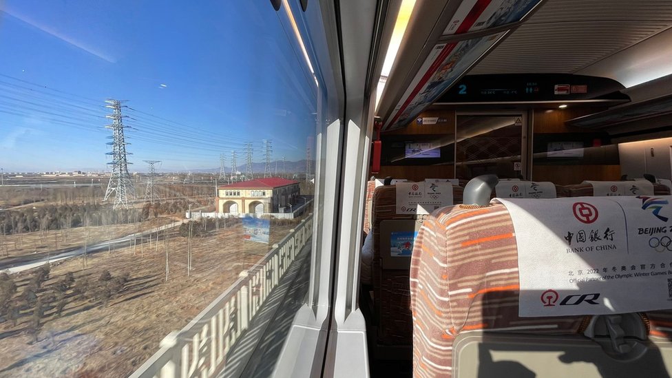 Interior of a Beijing Olympics train heading to Yangqin