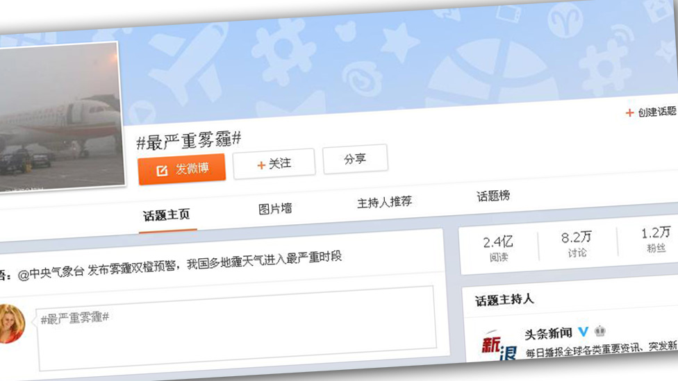 Снимок экрана с веб-сайта Sina Weibo с хэштегом #TheMostSeriousSmog