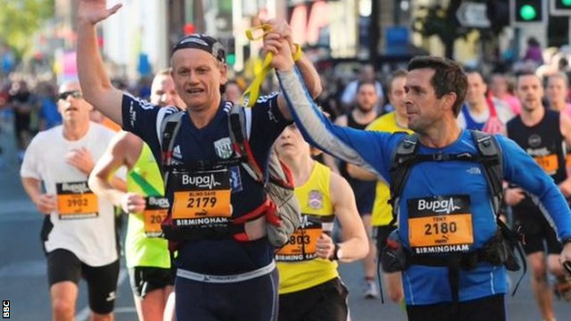 'Blind Dave' celebrates running a marathon