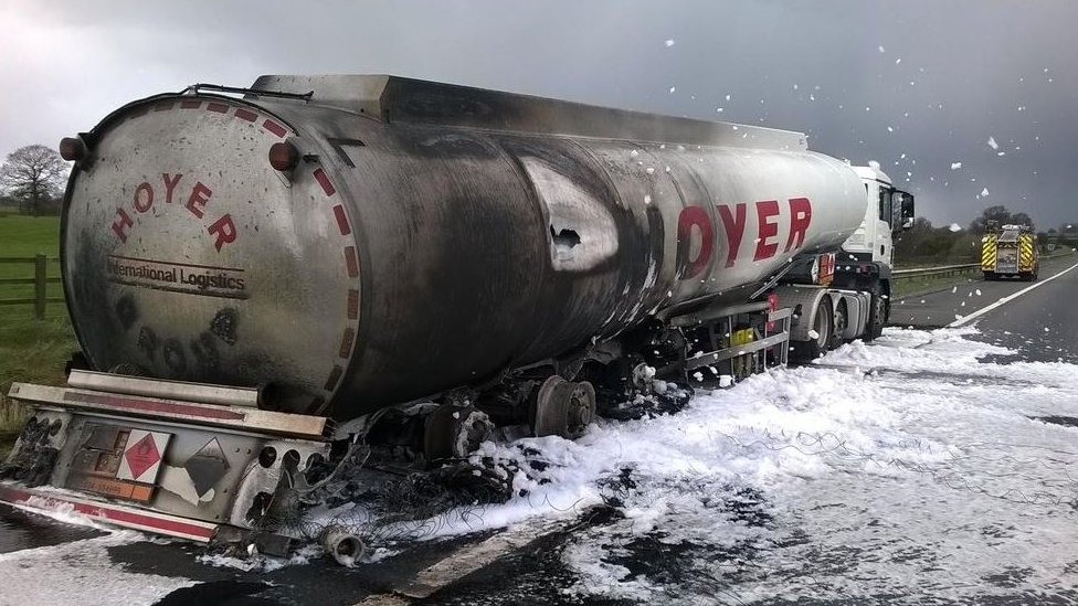 Tanker fire closes M6 at Junction 16 for StokeonTrent BBC News