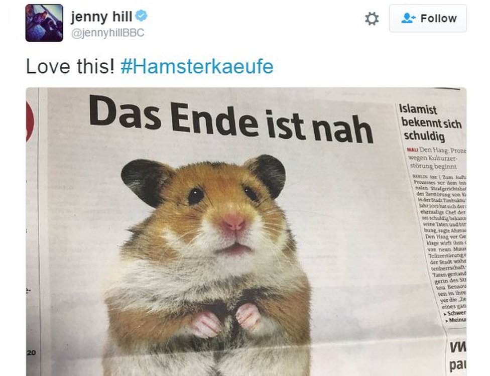 Твит с изображением хомяка Die Tageszeitung