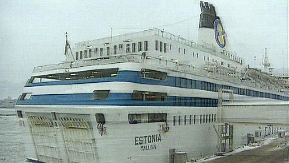 A freeze frame image of the Estonia before it sank
