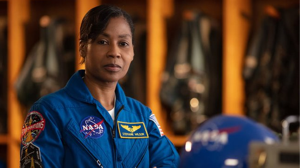 NASA astronaut Stephanie Wilson poses for a portrait at NASA Johnson Space Center's office in Ellington Field, in Houston, Texas on Thursday, 11 July, 2019