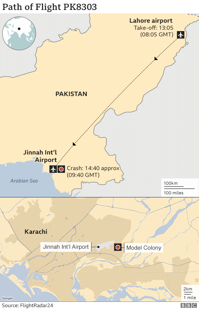 Карта Пакистана с указанием Лахора и Карачи