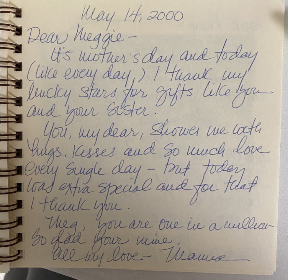 A letter from Lisa to her daughter Megan, dated 14 May, 2000