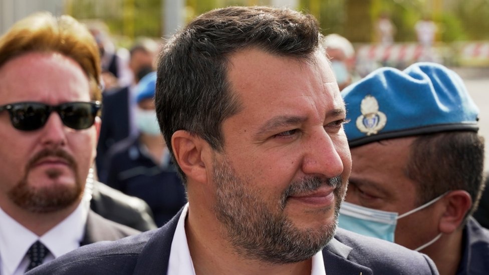 Matteo Salvini leaves court after the hearing