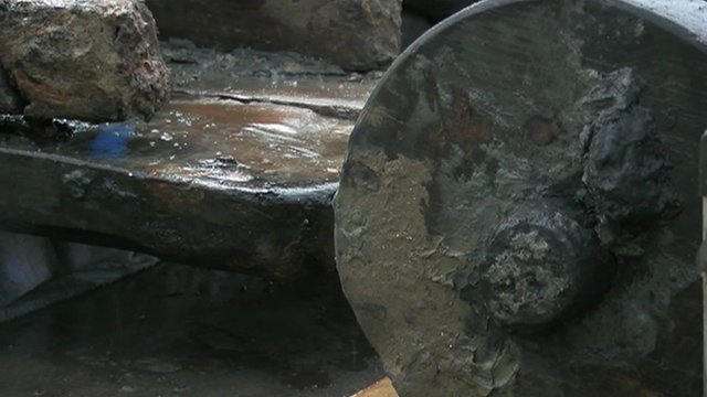 Close up of wheel of 350-year-old gun carriage