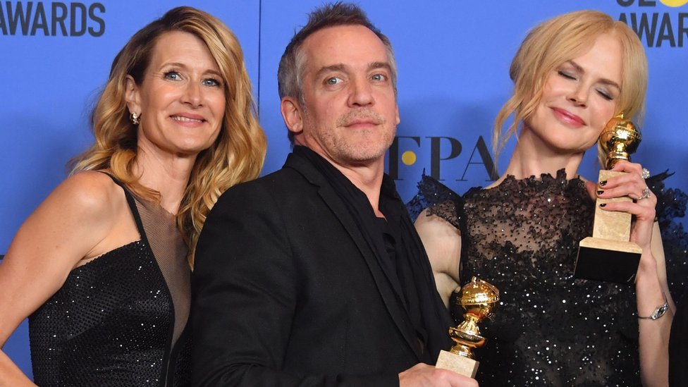 Jean-Marc Vallee alongside Big Little Lies stars Laura Dern (left) and Nicole Kidman at the Golden Globes in 2018