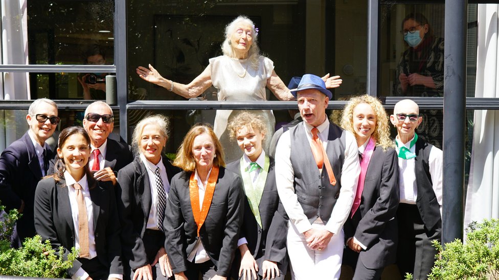 Eileen Kramer and friends at her 106th birthday party