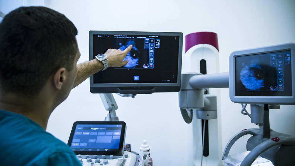 Doctor looking at scans