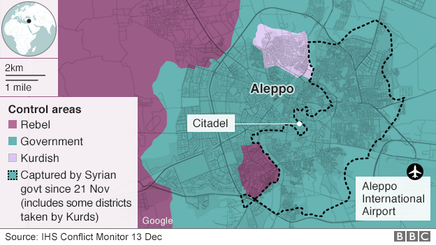 Контрольные зоны в Алеппо 13 декабря