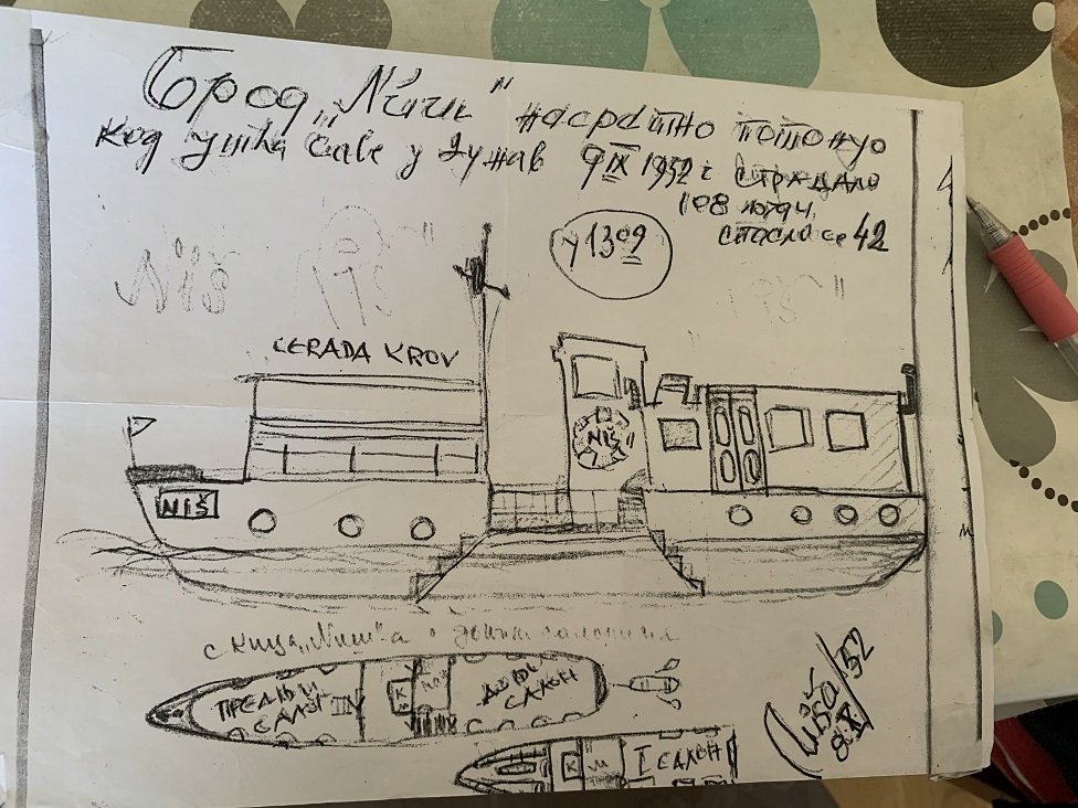 Crtež broda sa poprečnim presekom, čuva nekadašnji profesor Zemunske gimnazije