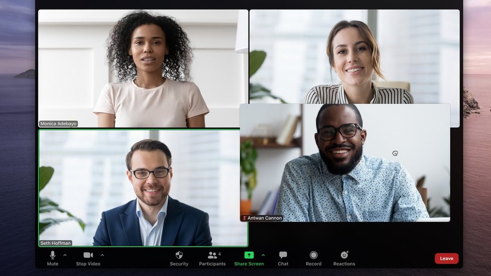 Four people on a Zoom call