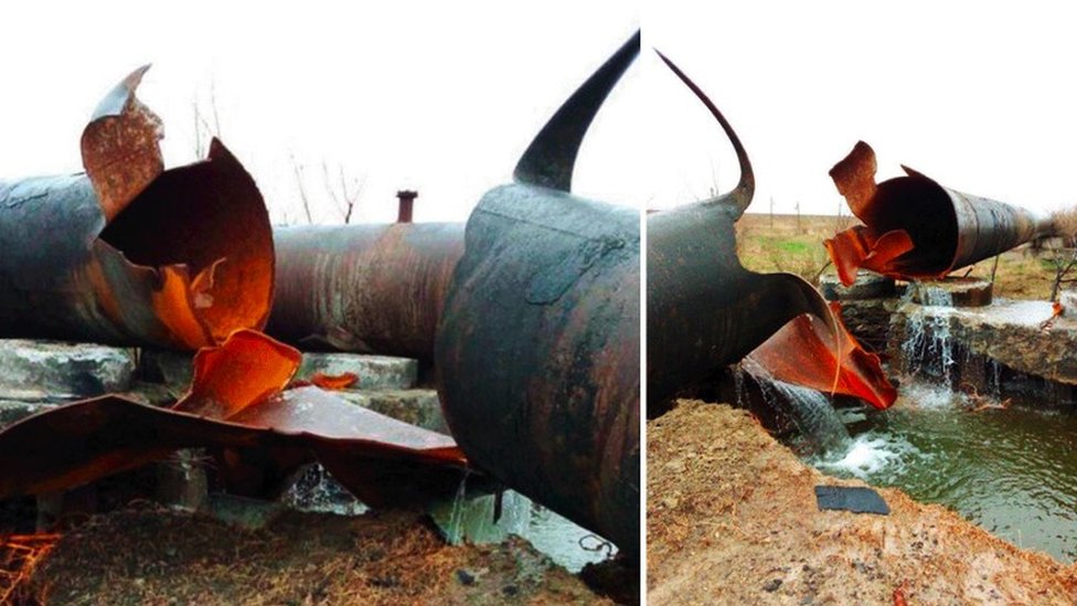 Images showing damage to a pipeline