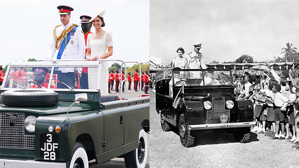 El príncipe William y su esposa Kate se transportaron en una camioneta Land Rover, evocando un viaje de la reina Isabel