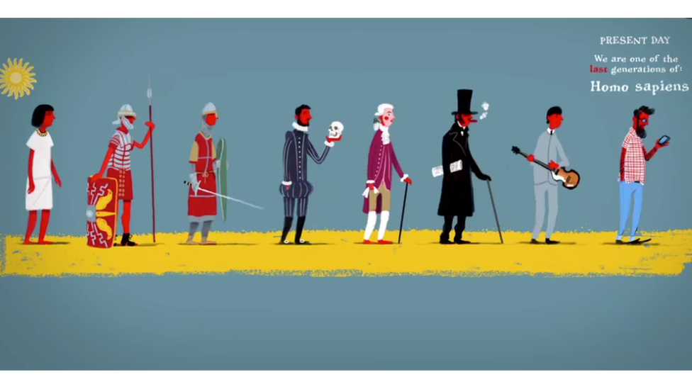 رسم لبشر بملابس من عصور مختلفة