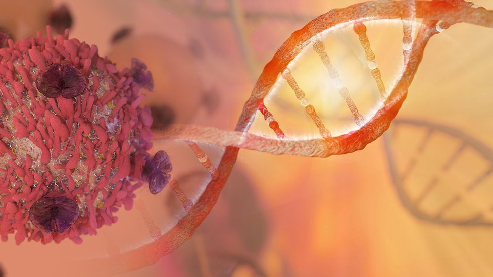 ADN actuando con una célula cancerígena.
