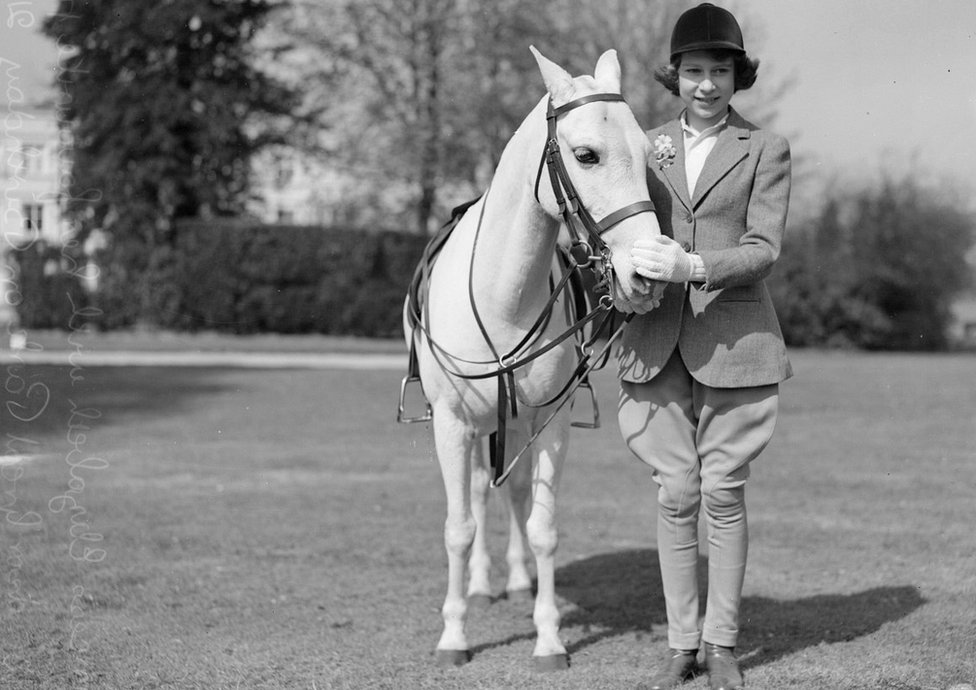 21st April 1939: Princess Elizabeth with a pony in Windsor Great Park