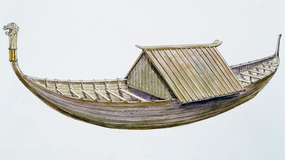Рисунок погребального корабля Саттон-Ху