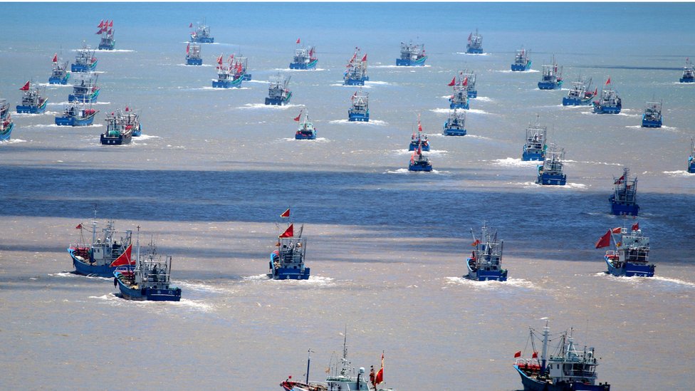 Chinese fishing vessels going out to sea
