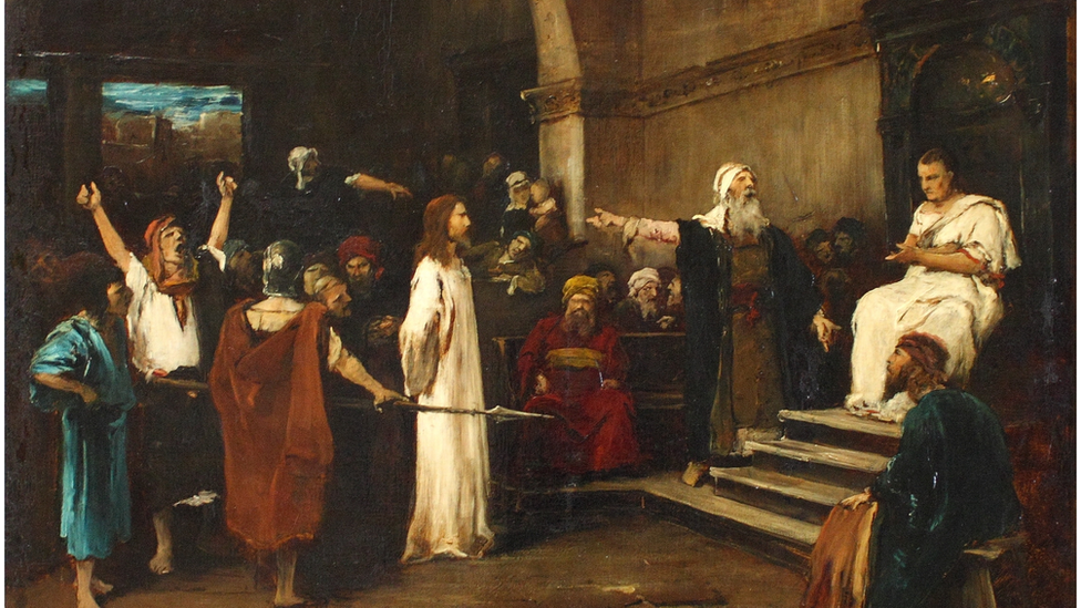 Jesus apresentado a Pilatos, em pintura do século 19