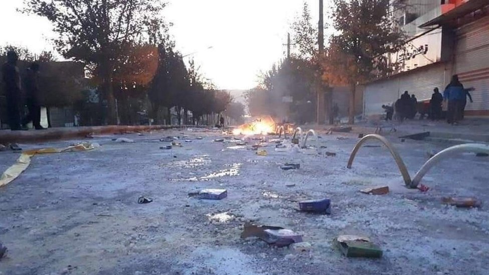 Изображение якобы демонстрирующее последствия столкновений между протестующими и силами безопасности в Мариване, Иран