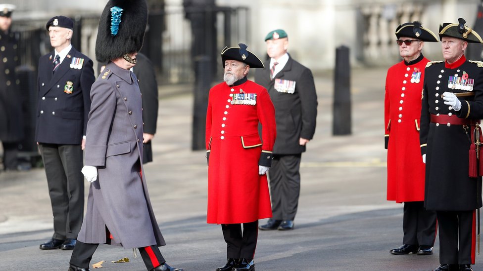 Veterans line up at the Cenotaph