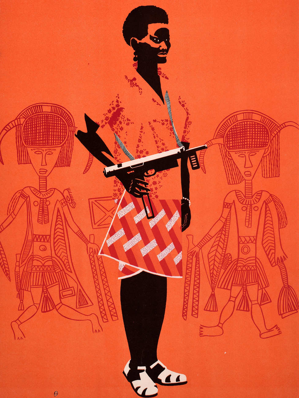 Плакат Ospaaal под названием «День солидарности с народами Гвинеи-Бисау и Кабо-Верде, 1968 год», на котором изображена женщина с пистолетом