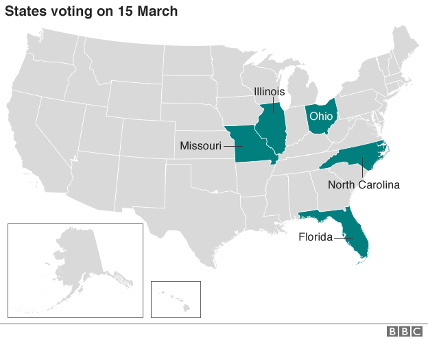 Карта: Штаты голосуют 15 марта