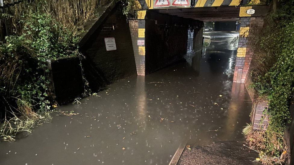 Leicestershire flooding Road closed and car park flooded by heavy