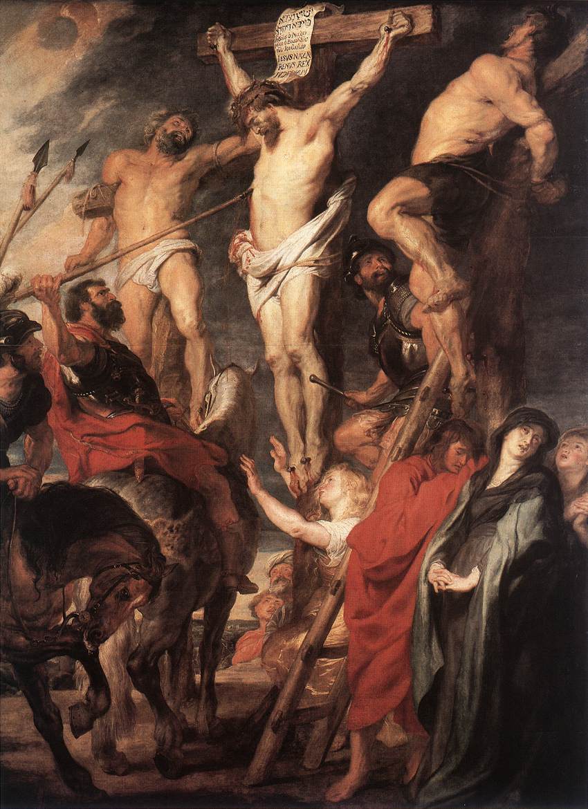 'Jesus na cruz entre os dois ladrões', 1619-1620, de Rubens