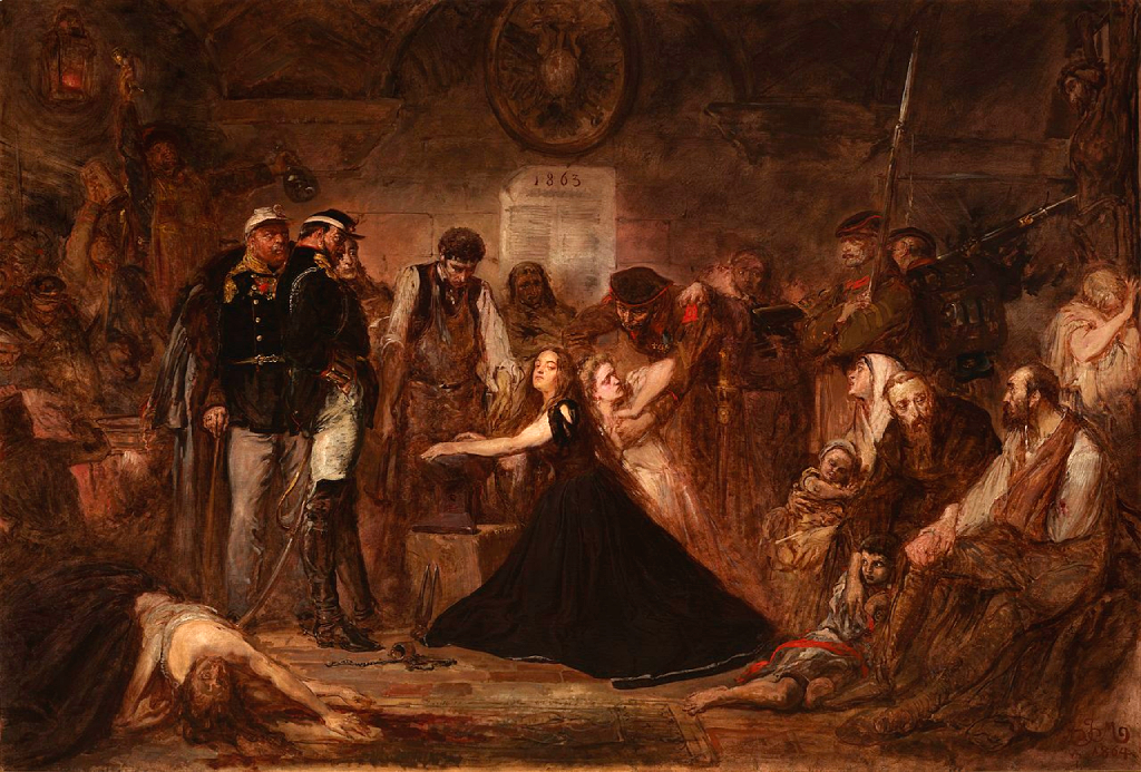 "Polonia, 1863", pintada por Jan Matejko tras el fallido Levantamiento de Enero, mostrando cautivos que esperan la deportación a Siberia.