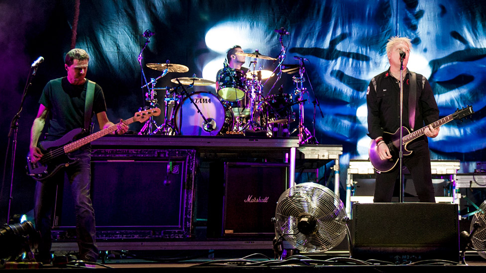 Pete Parada with The Offspring on stage at the 2014 Download Festival