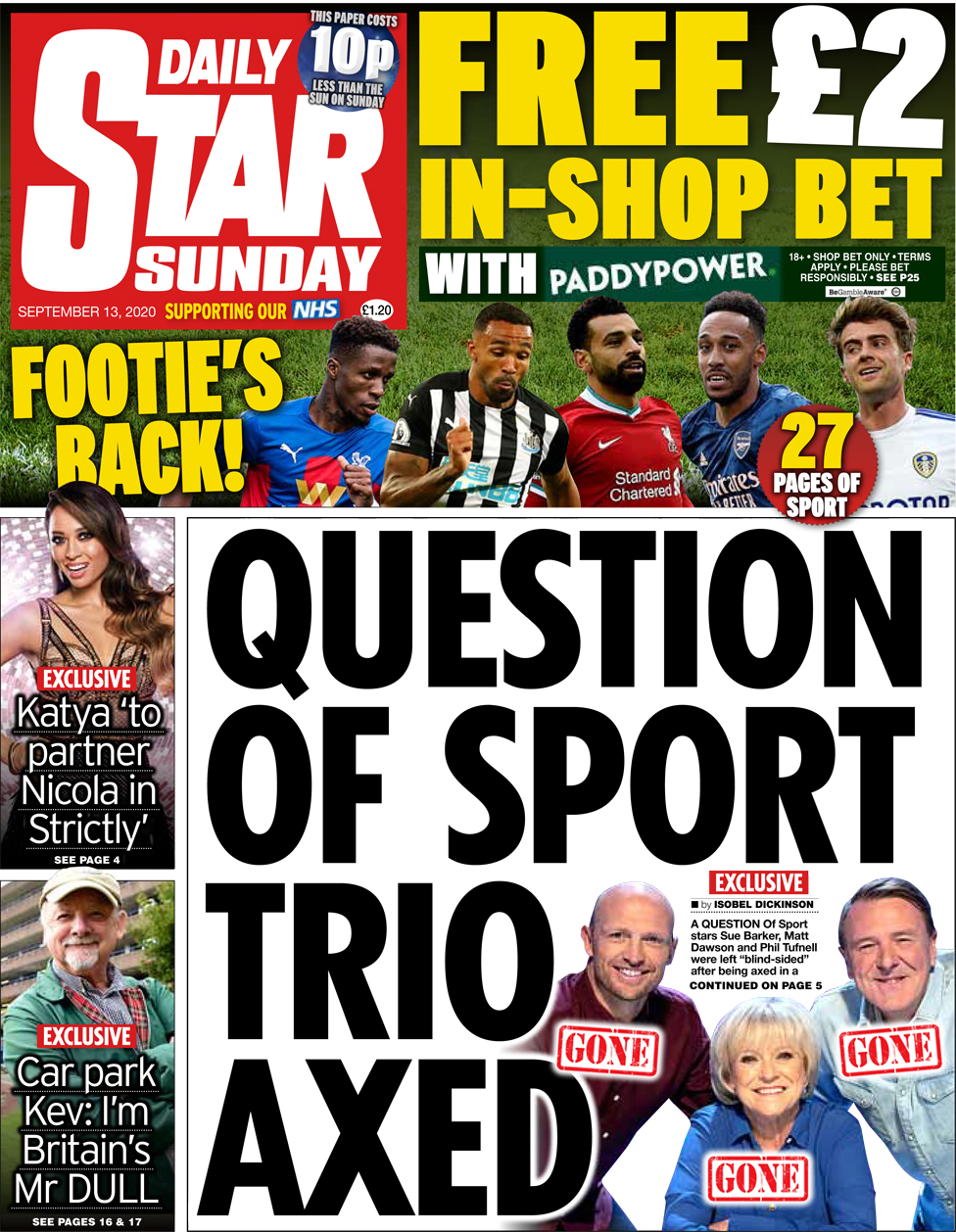 The Daily Star Sunday front page 13 September