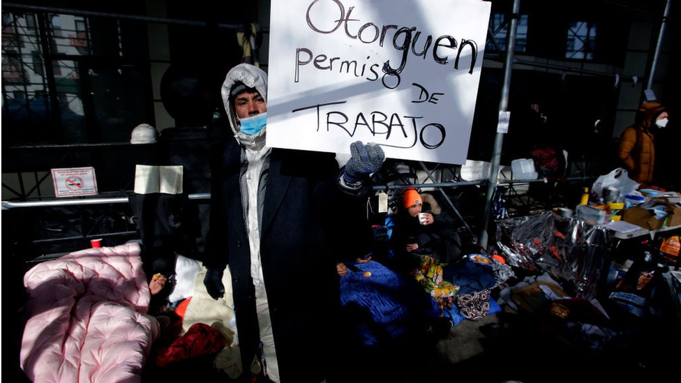 Migrantes protestan en Nueva York
