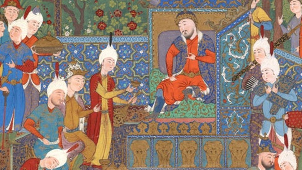Persian miniature showing wine drinking