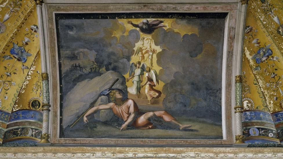 كان فنانو عصر النهضة يفضلون قصص الإنجيل، مثل لوحة حلم يعقوب التي رسمها الفنان رفائيل في عام 1518 على سقف القصر الرسولي بالفاتيكان