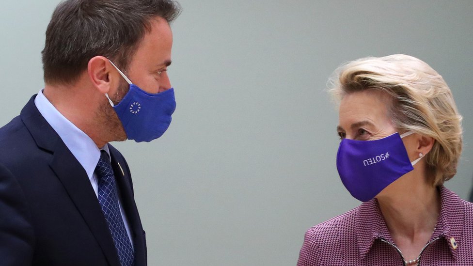 Luxembourg's Prime Minister Xavier Bettel and European Commission President Ursula von der Leyen