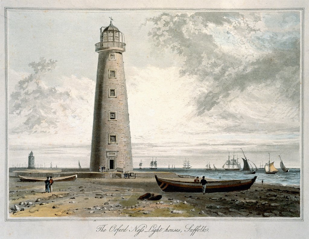 Картина «Маяк Орфорднесса» Уильяма Даниэля из его серии 1822 года «Путешествие вокруг Великобритании»