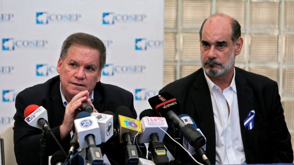 José Adán Aguerri y Michael Healy, ex lideres del Consejo Superior de la Empresa Privada (COSEP). Ahora están detenidos.