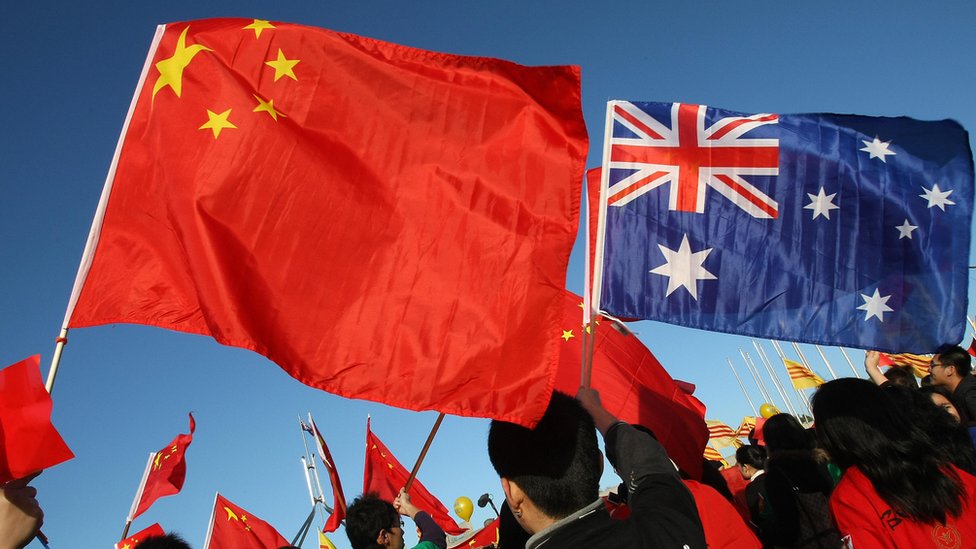 A Chinese and an Australian flag